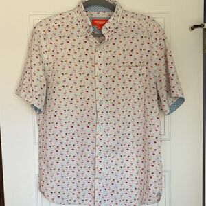 Johnston & Murphy White Shirt with Red Flamingo Print